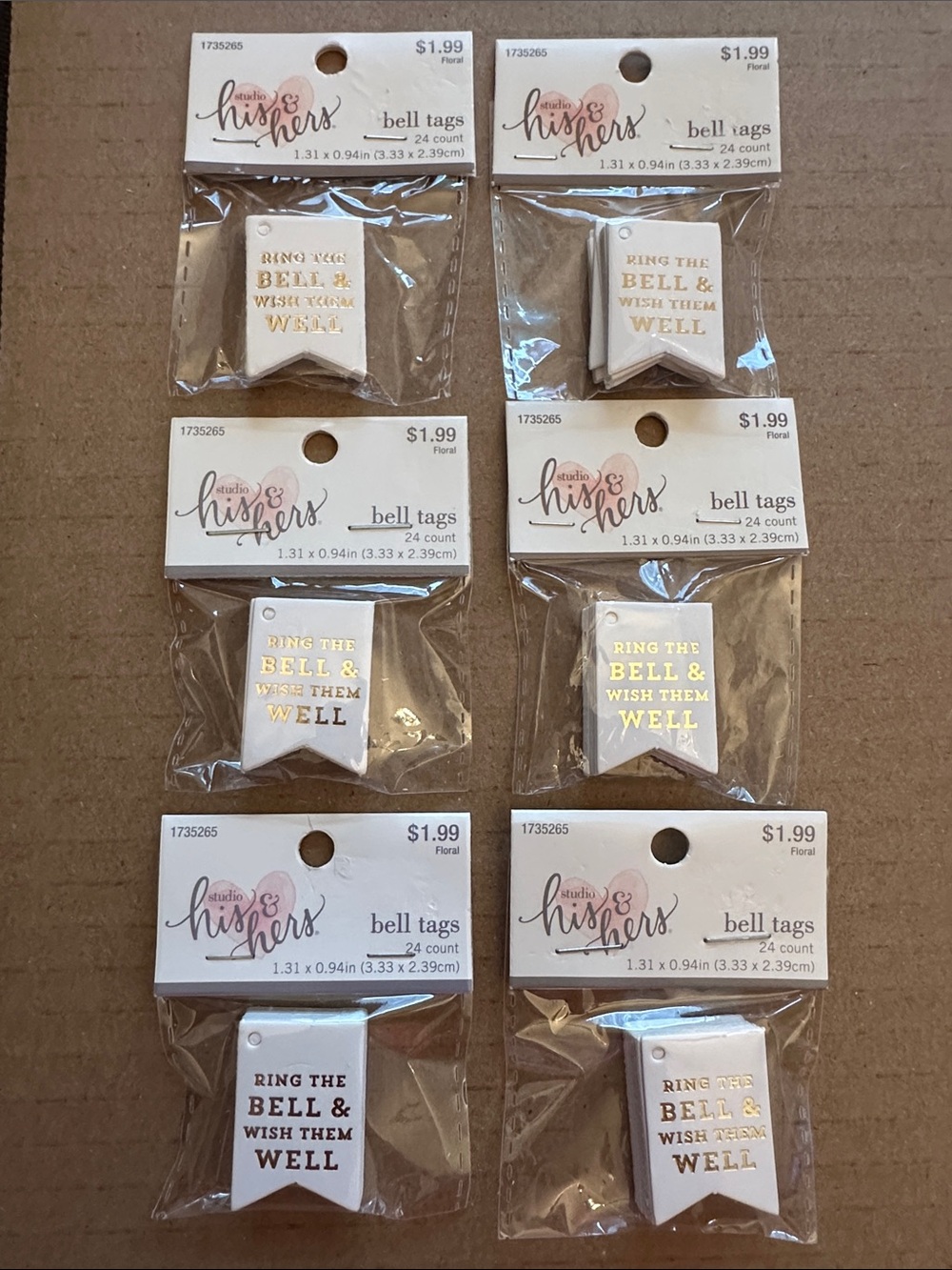 Studio His & Hers White Tag Gold Lettering Bell Tags 6 Packs of 24 Count Bundle